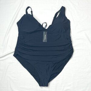 NWT Boohooo Plus Size 22 Curve Enhance Smoothing Plunge Swimsuit Sexy Black BNWT